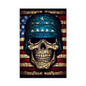 Patriotiskt skelett generellt vinylklistermärke - amerikansk flagga skalle dekal
