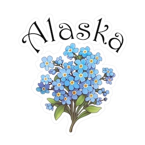Miosótis, adesivo de flor do estado do Alasca, decalques de vinil Kiss-Cut | Orgulho do estado do Alasca, lembrança do Alasca, Denali ao ar livre, flor silvestre Miosótis