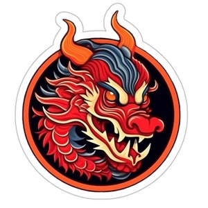 Sticker zodiaque dragon chinois, Nouvel An lunaire 2024, année du dragon | dragon rouge, nouvel an chinois, célébration, chance, joie, argent, fête