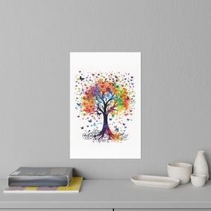 Unique Artistic Rendering of Blooming Life - Rainbow Butterfly Tree wall decal |  swirling butterflies vortexes