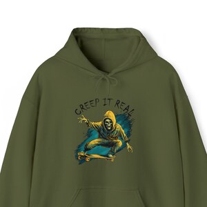 Creep it real, Unisex Heavy Blend, Hooded Sweatshirt, Halloween Hoodie, the dead still shred, skate or die, hoodie for the hood, board hoard