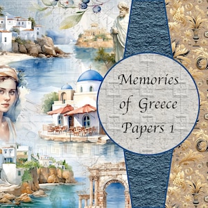 Memories of Greece Digital Papers, for DIY Scrapbooking, Photo Albums, Journal pages and making Greeting Cards.