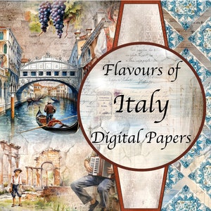 Papeles digitales, sabores de Italia, para hacer álbumes de recortes, álbumes de fotos, páginas de diario y tarjetas de felicitación.