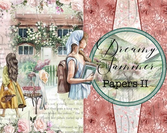 Dreamy Summer Scrapbook Paper, Mixed Media, Card Making (PDF Files)