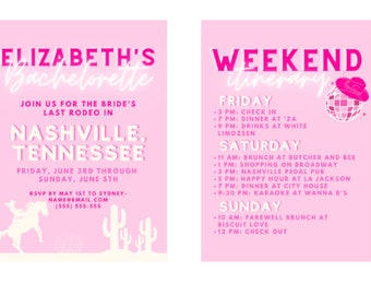 Editable Cowgirl Bachelorette Invitation and Itinerary