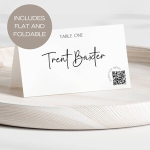 Tarjeta de lugar con código QR, plantilla de tarjeta de lugar, juego de tarjeta de lugar y menú de boda, etiqueta con nombre de invitado, plana y en forma de carpa FLD069 2 x 3,5"