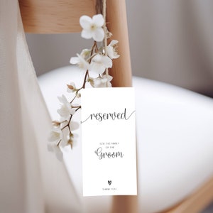 Reserved Seat Tag, Reserved for Family of Groom Template, Templett Instant Download, Reserved or Family of Bride, Reserved Tag FLD063 4x8”