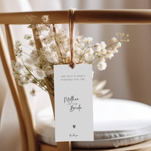 Etichetta per posto riservato per la madre della sposa, modello per biglietto riservato, cartello riservato, etichetta per sedia per matrimonio, cartello per banco per matrimonio FLD069 - 4x8"