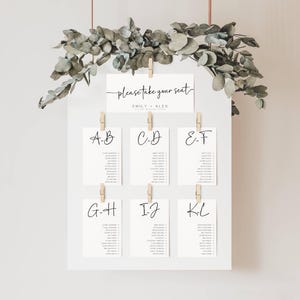 Schema alfabetico dei posti a sedere 5x7", Schede schema dei posti a sedere al tavolo, Modello di disposizione dei posti a sedere per matrimonio, Schema dei posti a sedere minimalista FLD069