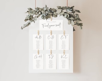 Alphabetical Wedding Seating Chart Cards: Minimalist Template (Digital Download)