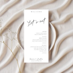 Minimalistic Black and White Wedding Menu Template, Dinner Menu, Editable Wedding Menu - FLD017 - 4 x 9&quot;