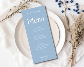 Handwritten Wedding Menu Template: Dusty Blue, Editable (Instant Download)