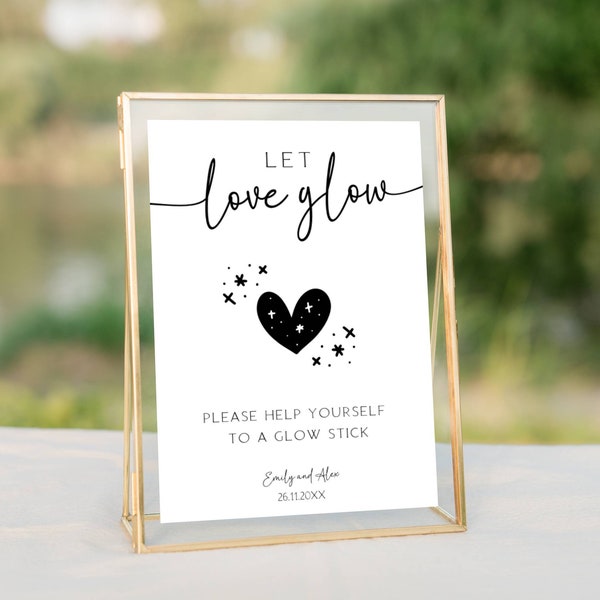 Let Love Glow Wedding Sign, Glow Stick Sign Template, Glow Stick Send Off, Instant Download, Minimalist Wedding FLD069 - 5x7" & 8x10".