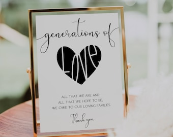 Generations of Love Wedding Sign: Minimalist Memorial Decor (Digital File)