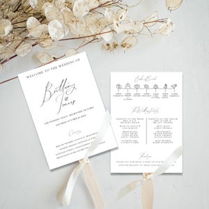 Ceremony Program, Program Fans, Modern Wedding, Order of Events Wedding Paddle, Editable Wedding Program Fan, FLD100 - 5&quot;x 7&quot;