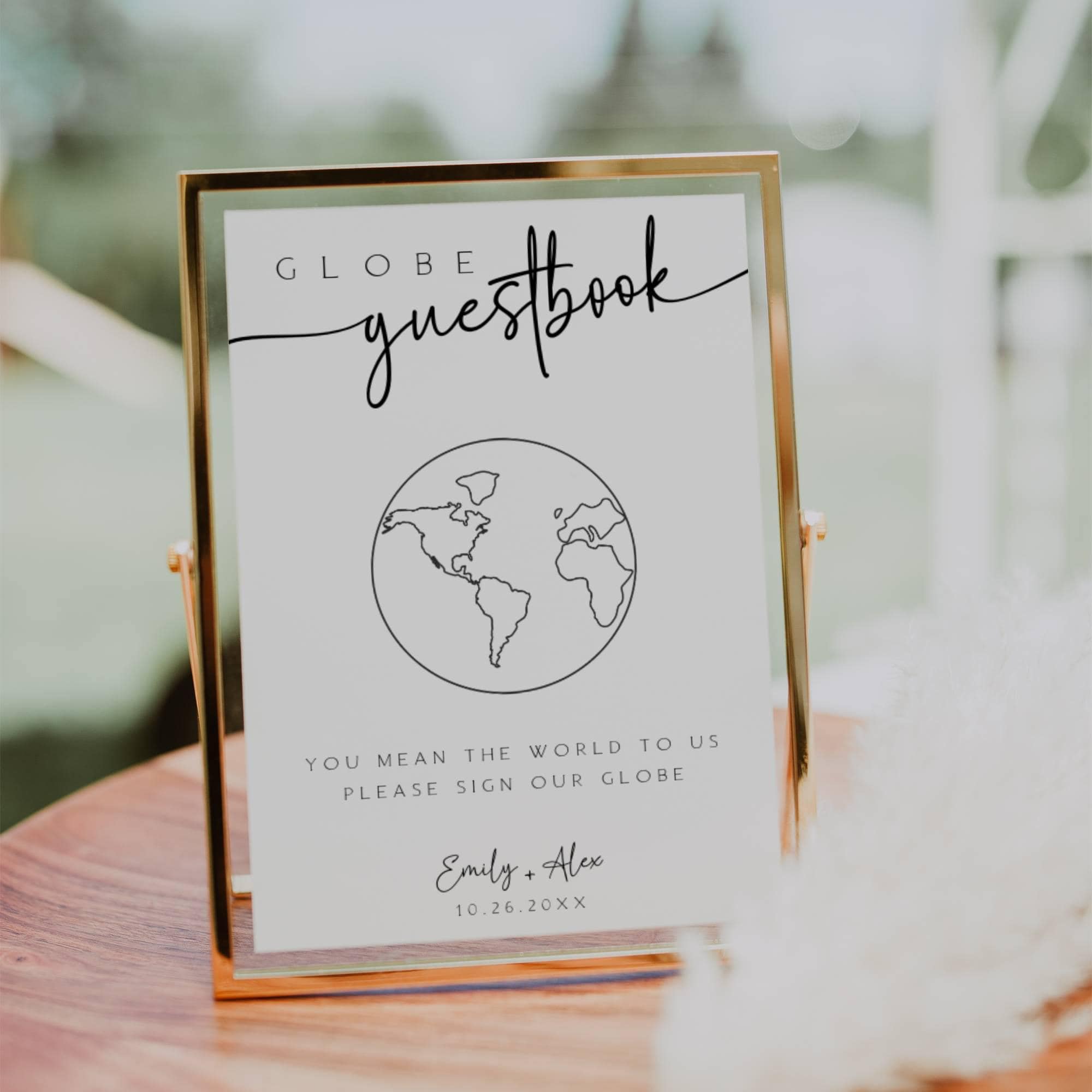 Globe Guest Book Sign, Please Sign Our Guest Globe, You Mean The World To Us Sign, Wedding Globe Guestbook Sign FLD069 4x6", 5x7" & 8x10"