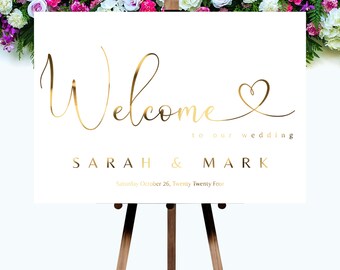 Elegant Gold Wedding Sign, Welcome to our Wedding Template, Signs for Weddings, Reception Board with Love Heart, FLD003