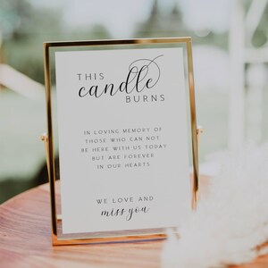This Candle Burns Sign Template, Wedding Memorial Sign, In Memory Table Sign, Editable Wedding Signs, Digital Download FLD019 - 5x7&quot; 8x10&quot;