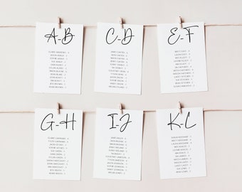 Alfabetische tafelkaarten bruiloft: minimalistisch ontwerp (directe download)