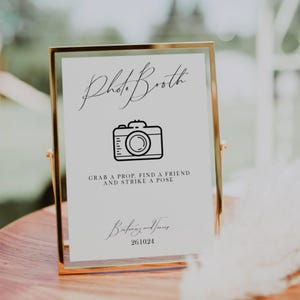Photo Booth Sign Template Weddings, Minimalist Wedding Photo Booth Signs, Printable Editable Download for Events FLD100 4x6&quot; & 5x7&quot;