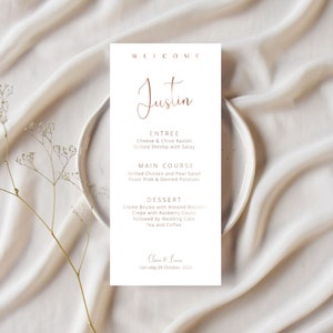 Rose Gold Wedding Menu Place Card: Elegant Printable (Digital File)
