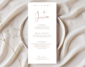 Rose Gold Wedding Menu Place Card: Elegant Printable (Digital File)