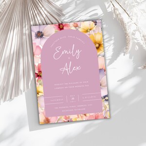 Printable Wedding Invitation, Botanical Wildflower, Spring Flowers Instant Download, Garden Wedding Invitation, Floral Wedding Invite FLD085
