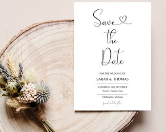 Black and White Wedding Save the Date Card (Digital Download)