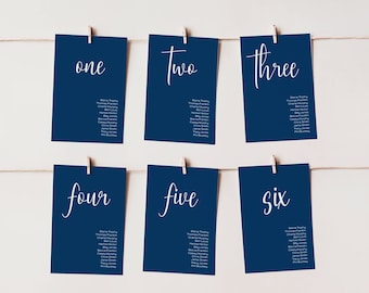 Navy Wedding Seating Chart Cards Template: Editable 4x6 & 5x7 (Digital Download)