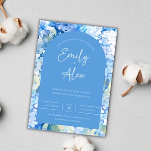 Blue Hydrangea Wedding Invitation, Printable Wedding Invite, Flowers Instant Download, Blue Wedding Decor, Floral Wedding Invite FLD079