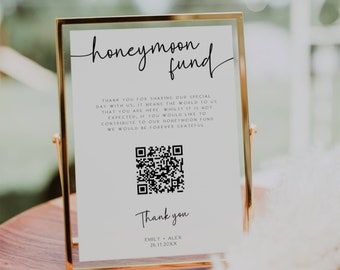 QR Code Honeymoon Fund Sign for Wedding, Honeymoon Fund Signs, Printable QR Code for Wedding, Instant Download FLD069 -  4 x 6&quot; and 5 x 7&quot;.