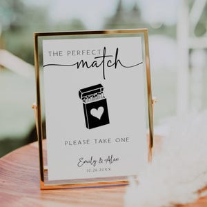 The Perfect Match Favor Sign, Matches Favors Sign Template, Matchbox Favors Sign, Wedding Matches Sign, Editable Signs FLD069 - 5x7&quot; & 8x10&quot;