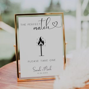 The Perfect Match Favor Sign, Matches Favors Sign Template, Matchbox Favors Sign, Wedding Matches Sign, Editable Signs FLD001 - 5x7&quot; & 8x10&quot;