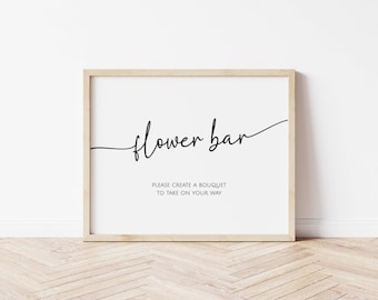 Flower Bar Sign Template, Landscape Bouquet Bar Sign, Make a Bouquet to Take on Your way Sign, Minimalistic Wedding Sign  FLD069 - 5 x 7"