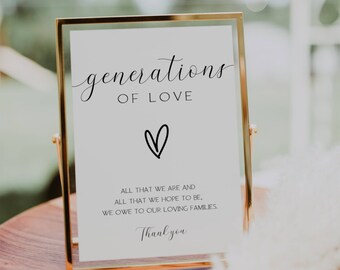 Generations of Love Wedding Sign: Minimalist Family Table Decor (Digital Download)