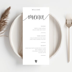 Minimalistic Black and White Wedding Menu Template, Wedding Menu Card, Editable Wedding Menu, Printable Template FLD062 - 4 x 9"