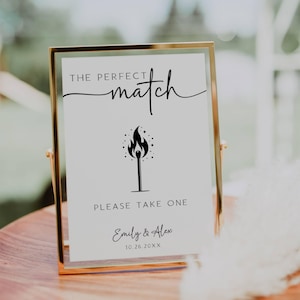 The Perfect Match Favor Sign, Matches Favors Sign Template, Matchbox Favors Sign, Wedding Matches Sign, Editable Signs FLD069 - 5x7&quot; & 8x10&quot;