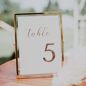 Table Number Cards, Rose Gold Wedding Table Numbers, Wedding Centerpiece, Foil Table Numbers, Editable Table Numbers FLD002 - 5 x 7&quot;