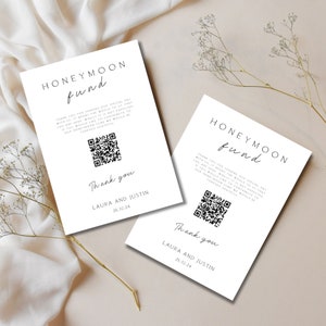 Znak z kodem QR na fundusz miesiąca miodowego na ślub, szablon znaku na miesiąc miodowy - edytowalna karta podarunkowa, oznakowanie przyjęcia FLD017 - 4 x 6" i 5 x 7".
