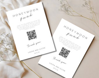 QR Code Honeymoon Fund Sign for Wedding, Honeymoon Sign Template - Editable Gift Card, Reception Signage FLD017 -  4 x 6" and 5 x 7".