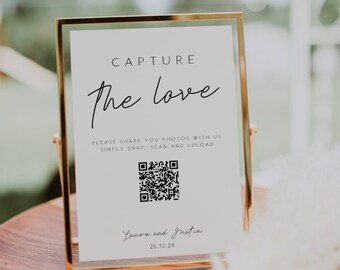 Capture the Love Wedding QR Code Sign, Photo Sharing Wedding Sign, Wedding Sign, Instant Download, Edit with Templett FLD017 4x6" & 5x7"