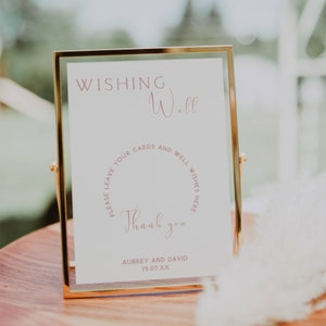 Letrero de pozo de deseos para boda, rosa rubor y blanco, plantilla de letrero de regalo para eventos, tarjeta de regalo de recepción, letrero de tarjetas y regalos, FLD025B - 5 x 7".