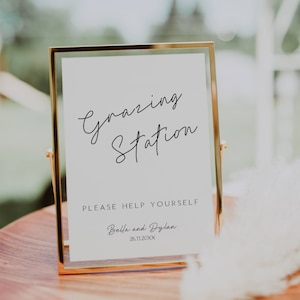 Grazing Station Sign, Table Sign Template, Editable Wedding Sign, Charcuterie Board Card, Black and White Wedding Signs FLD017 -  5 x 7".