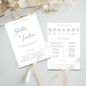 Wedding Program Fan Template, Editable Wedding Fan Program with Icon Timeline,  Printable Program Template, DIY Wedding Fan FLD009- 5"x 7"