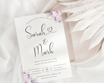 Purple Floral Wedding Invitation Template: Mauve Flowers (5x7" Digital Download)