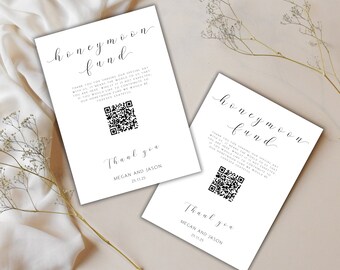 QR Code Honeymoon Fund Sign for Wedding, Honeymoon Sign Template - Editable Gift Card, Reception Signage FLD019, 4 x 6" and 5 x 7".