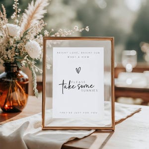 Wedding Sunglasses Sign, Modern Minimalist Sign, Editable Wedding Decor, Instant Download, Please Take Some Sunnies FLD069 - 5x7&quot; & 8x10&quot;.