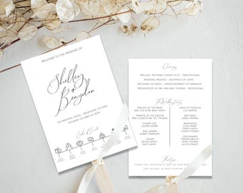 Modern Wedding Program Fan: Order of Events, Editable Template (Digital File)