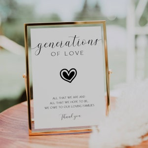 Generations Of Love Sign, Generations Of Love Wedding, Printable Wedding Signs, Family Table Sign, Instant Download Sign FLD019 5x7&quot; & 8x10&quot;