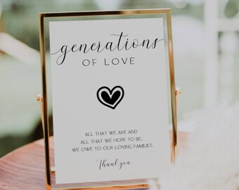 Generations of Love Wedding Sign: Minimalist Family Table Decor (Digital Download)